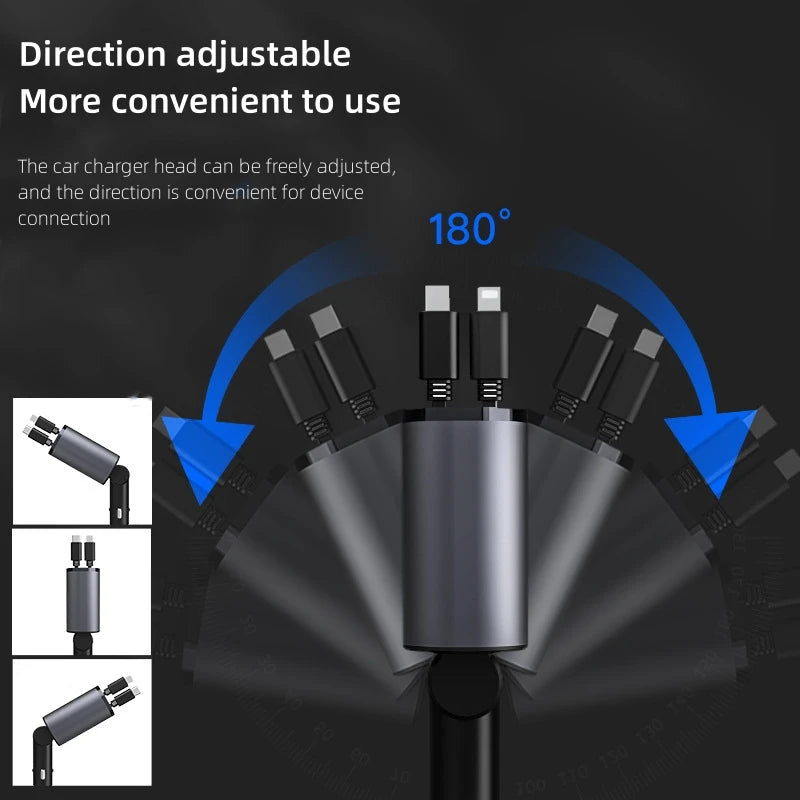 4-in-1 Car Charger 120W - Retractable Fast Charging