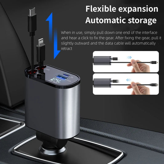 4-in-1 Car Charger 120W - Retractable Fast Charging